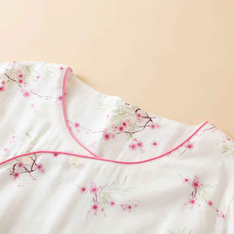 Pyjama-Set aus Bambus-Baumwolle mit Vintage-Pflaumenblüten-Print