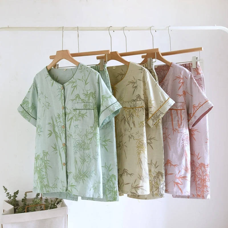 Ländliches Bambus-Cardigan-Pyjama-Set aus reiner Baumwolle