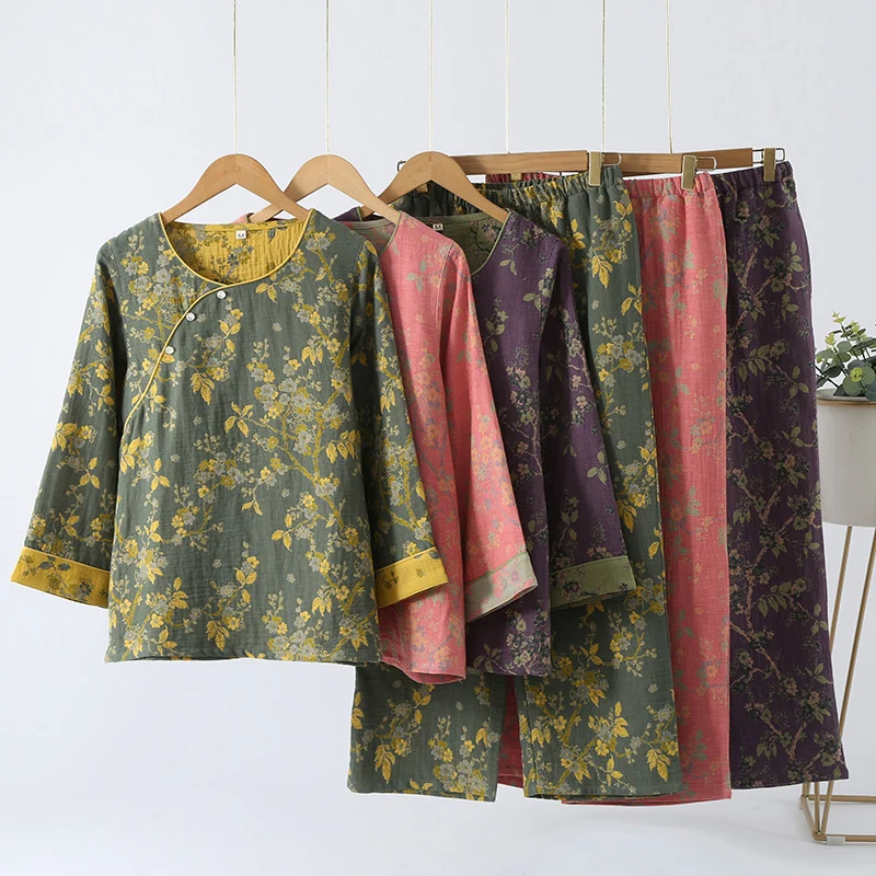 Jacquard Vintage Loungewear-Set aus reiner Baumwolle