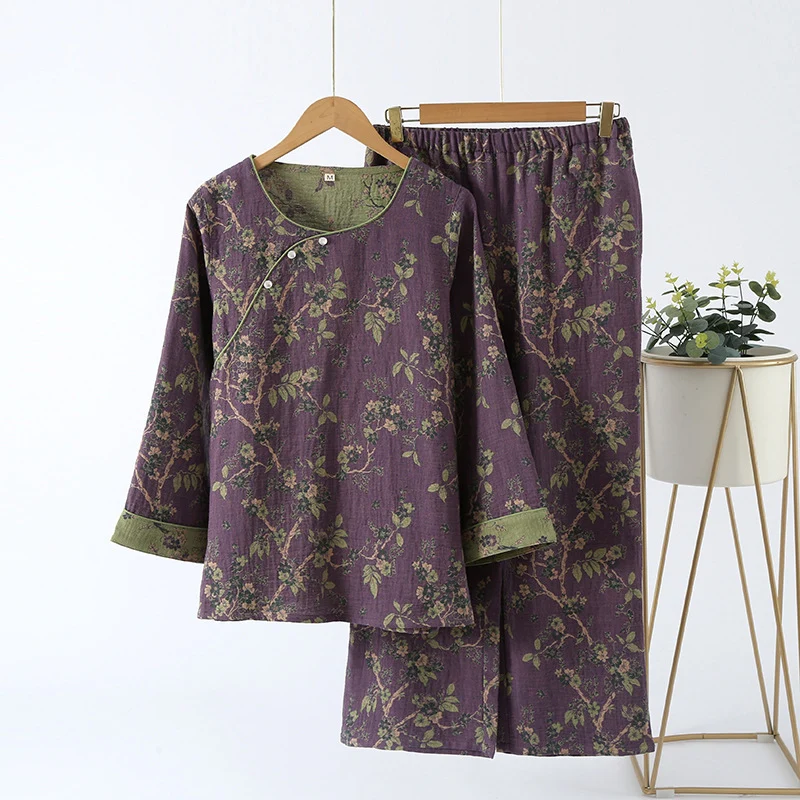 Jacquard Vintage Loungewear-Set aus reiner Baumwolle