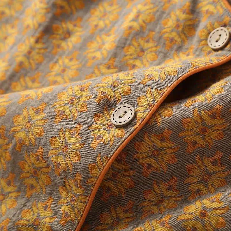 Pyjama-Set aus Baumwollgaze mit Vintage-Jacquardmuster und V-Ausschnitt