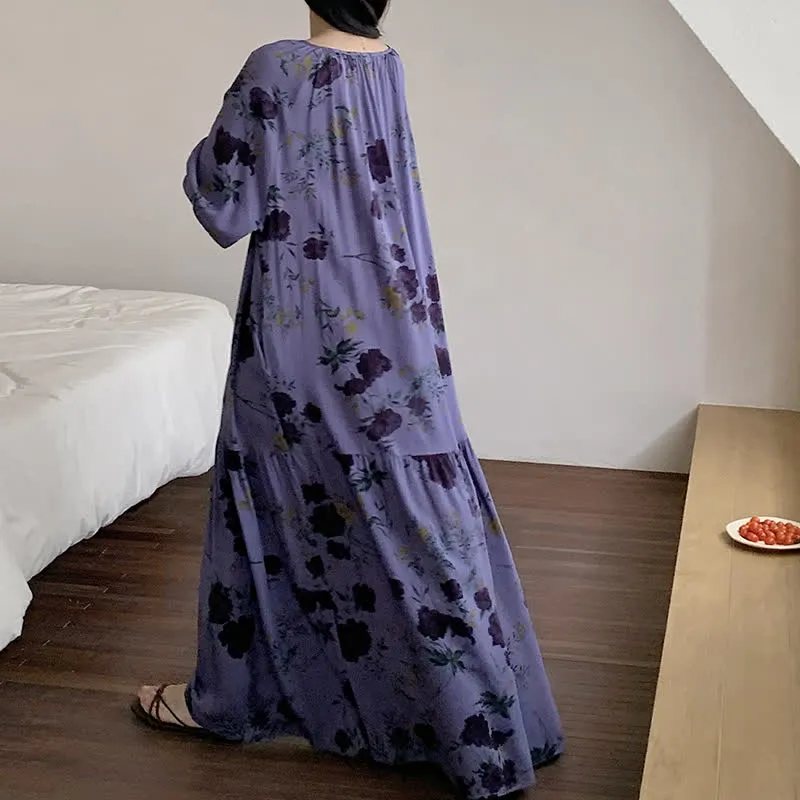 Atmungsaktives, weiches, langes Nachthemd mit Retro-Blumenmuster