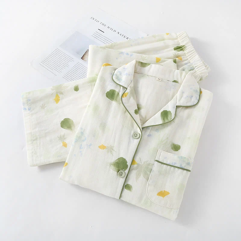 Pyjama-Set aus Baumwollgaze mit „Rural Leaf“-Print