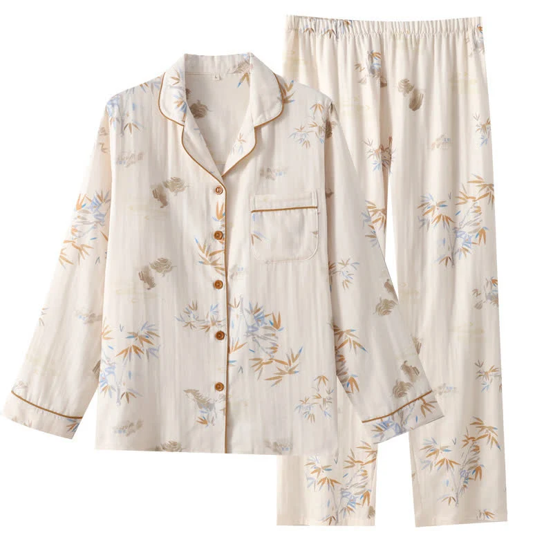 Langärmliges Loungewear-Set aus Bambus-Baumwollgaze