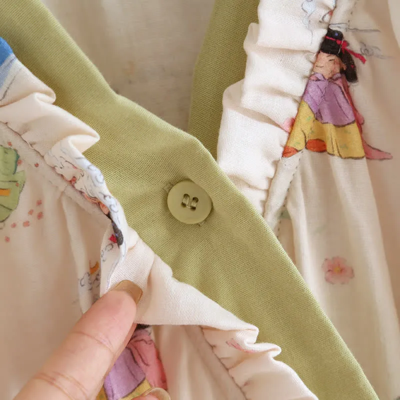 Loungewear-Set aus Vintage-Baumwollgaze mit asymmetrischer Vorderseite