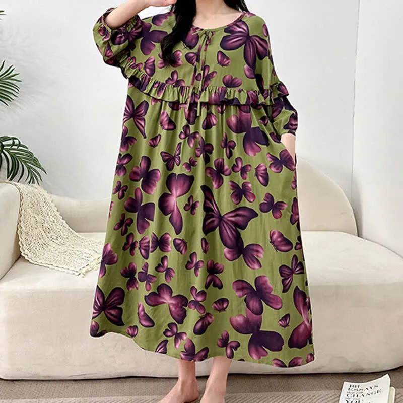 Plus Size Nachthemd mit Rundhalsausschnitt und Schmetterlingsmuster