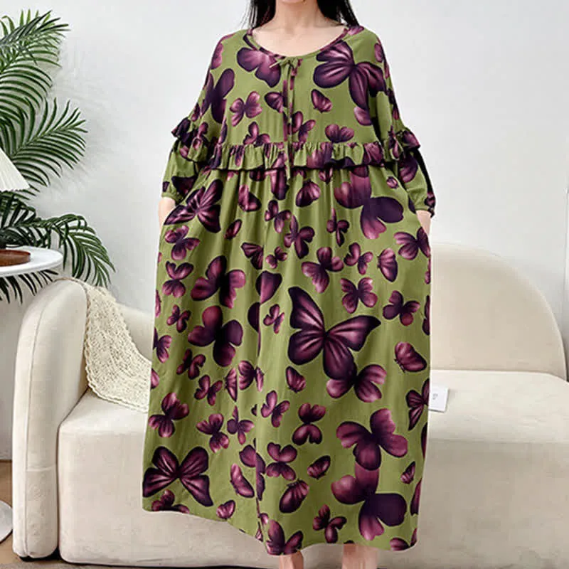 Plus Size Nachthemd mit Rundhalsausschnitt und Schmetterlingsmuster