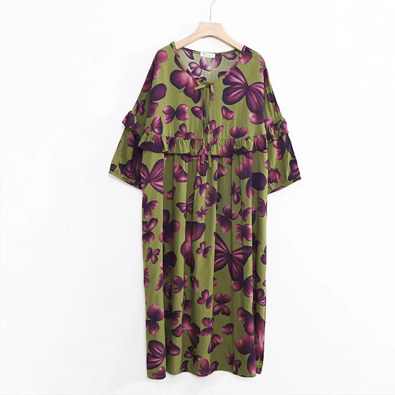 Plus Size Nachthemd mit Rundhalsausschnitt und Schmetterlingsmuster