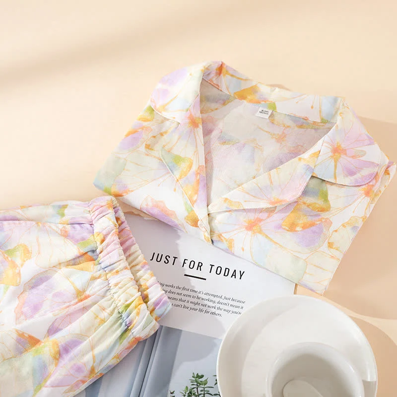 Kurzärmliges Loungewear-Set aus Baumwolle mit Schmetterlingsdruck