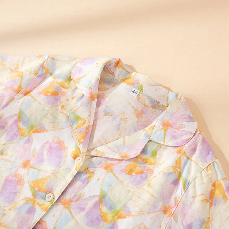 Kurzärmliges Loungewear-Set aus Baumwolle mit Schmetterlingsdruck