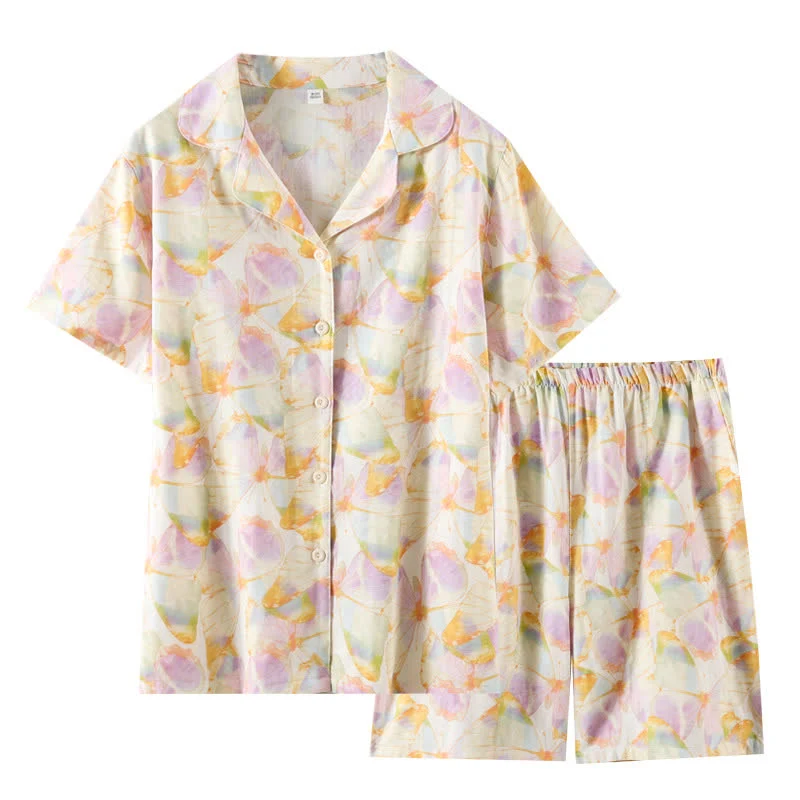 Kurzärmliges Loungewear-Set aus Baumwolle mit Schmetterlingsdruck